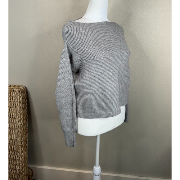 Superdown Cropped Sweater Size Small Heather Gray Boat Neck Ribbed Knit Pullover - Picture 8 of 14